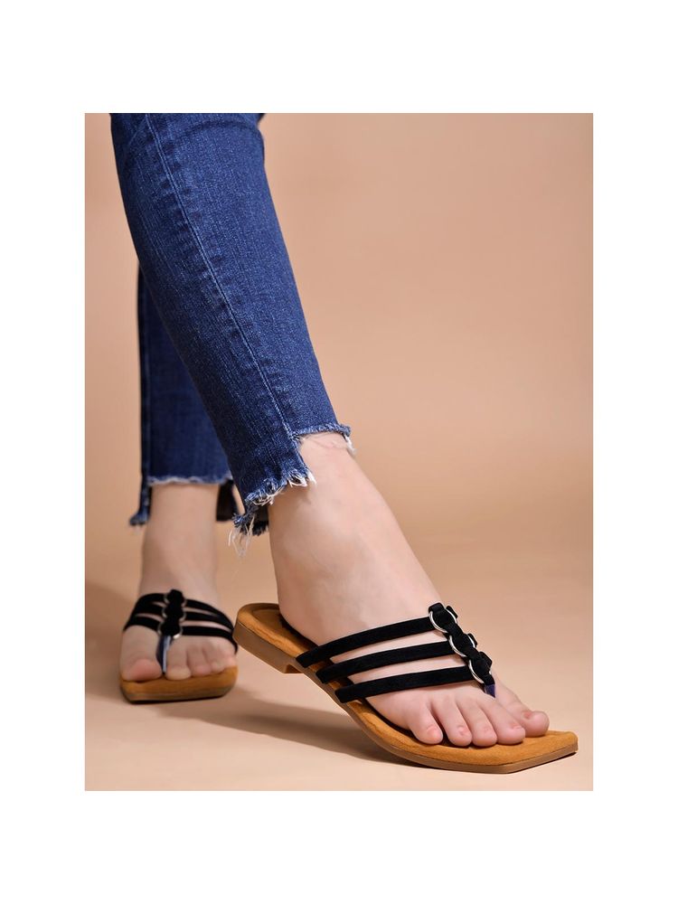 Shoetopia Stylish Solid Black Flats for Women-image-7