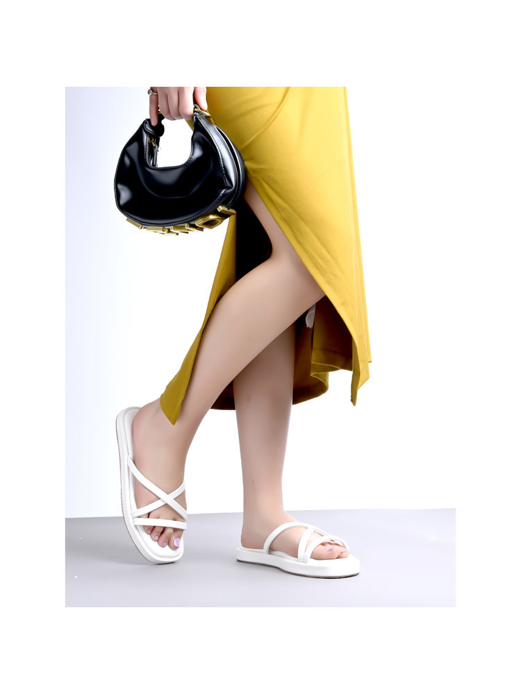 Shoetopia Cross Strap White Sandals for Women-picture-20