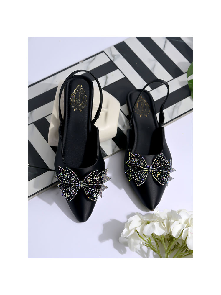 Shoetopia Women Embellished Bow Detailed Black Sandal Heels