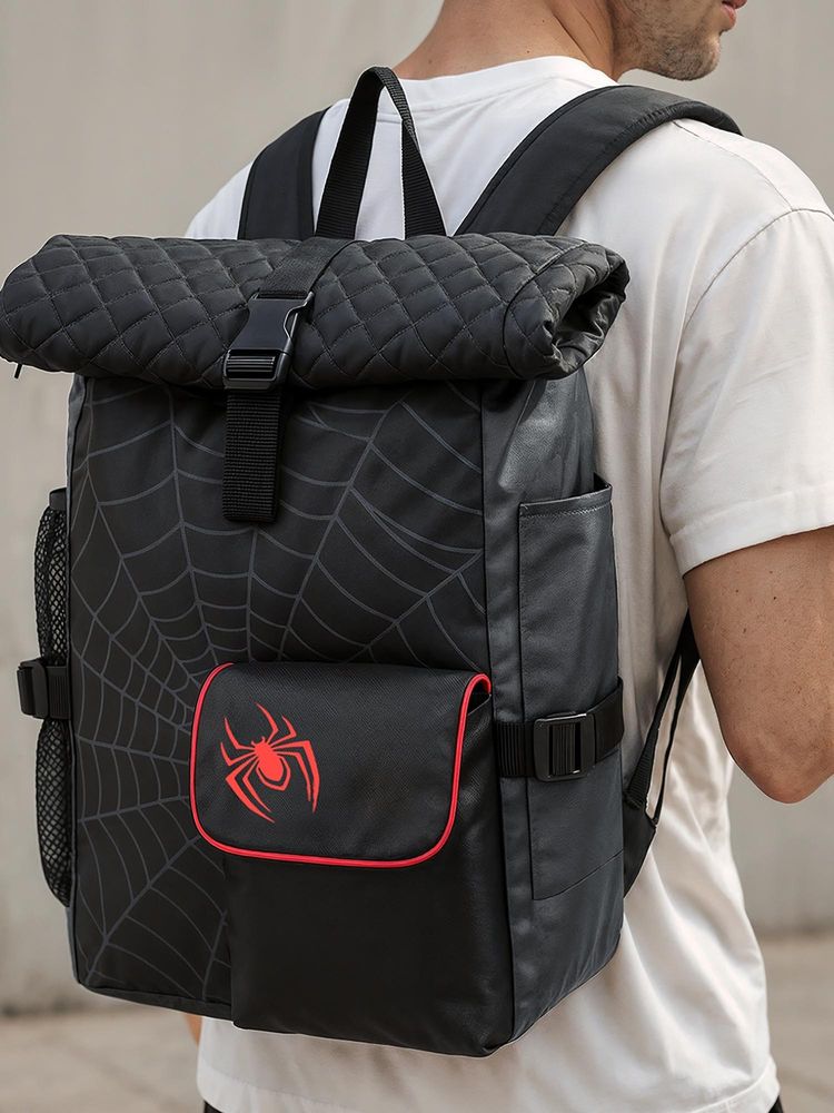 Bewakoof Marvel Unisex Black Spider Man Printed Roll Top Backpack-picture-27