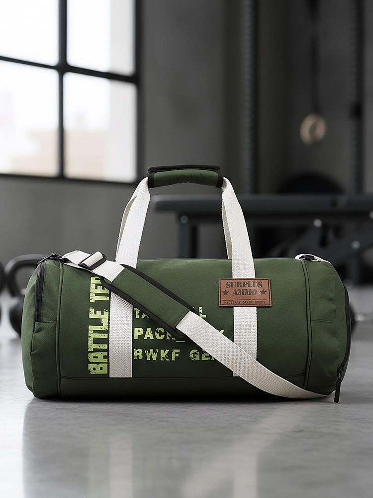 Bewakoof Unisex Green Battle Tested Typography Duffel Bag with Detachable Strap-image-48