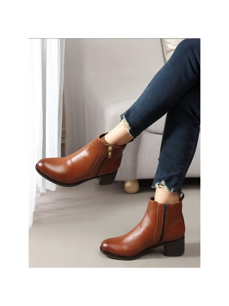 Carlton London Tan Solid Mid Top Women Winter Boots-picture-11