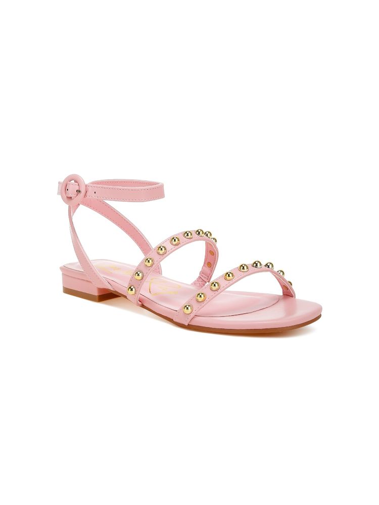 London Rag Studded Ankle Strap Flat Pink Sandals-picture-27