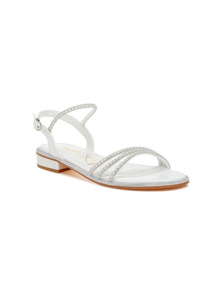 London Rag Rhinestone Pearl Detail Flat White Sandals-image-40