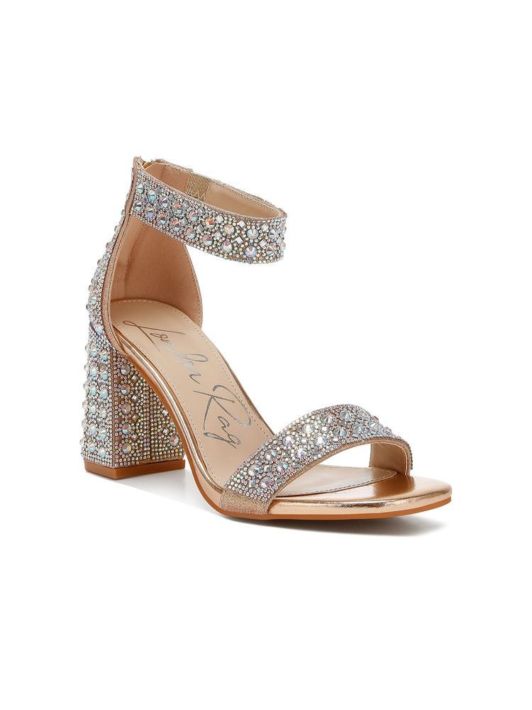 London Rag Rhinestones and Sequins Block Rose Gold Sandal Heels-image-18
