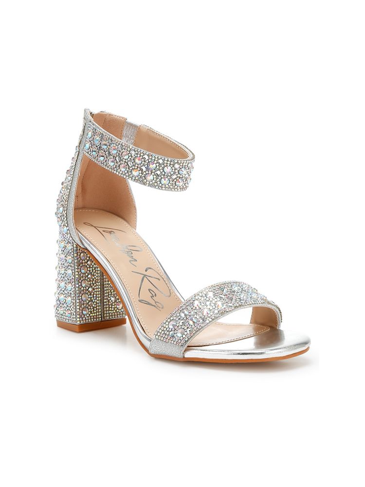 London Rag Rhinestones and Sequins Block Silver Sandal Heels-image-24