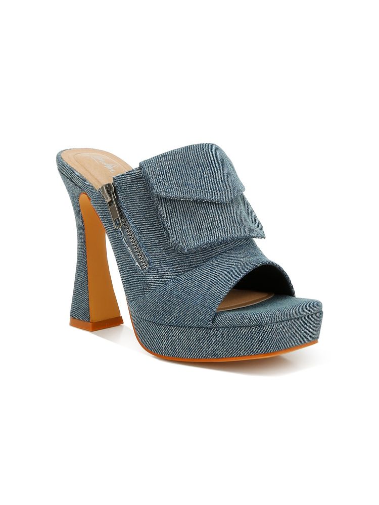 London Rag Denim Pouch Detail Blue Sandal Heels-image-29