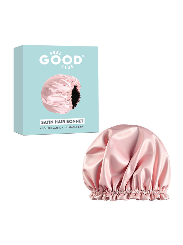 Feel Good Club Satin Hair Bonnet Sleeping Cap - Double Layer Ultra Soft Wrap To Fight Frizz (Peach)