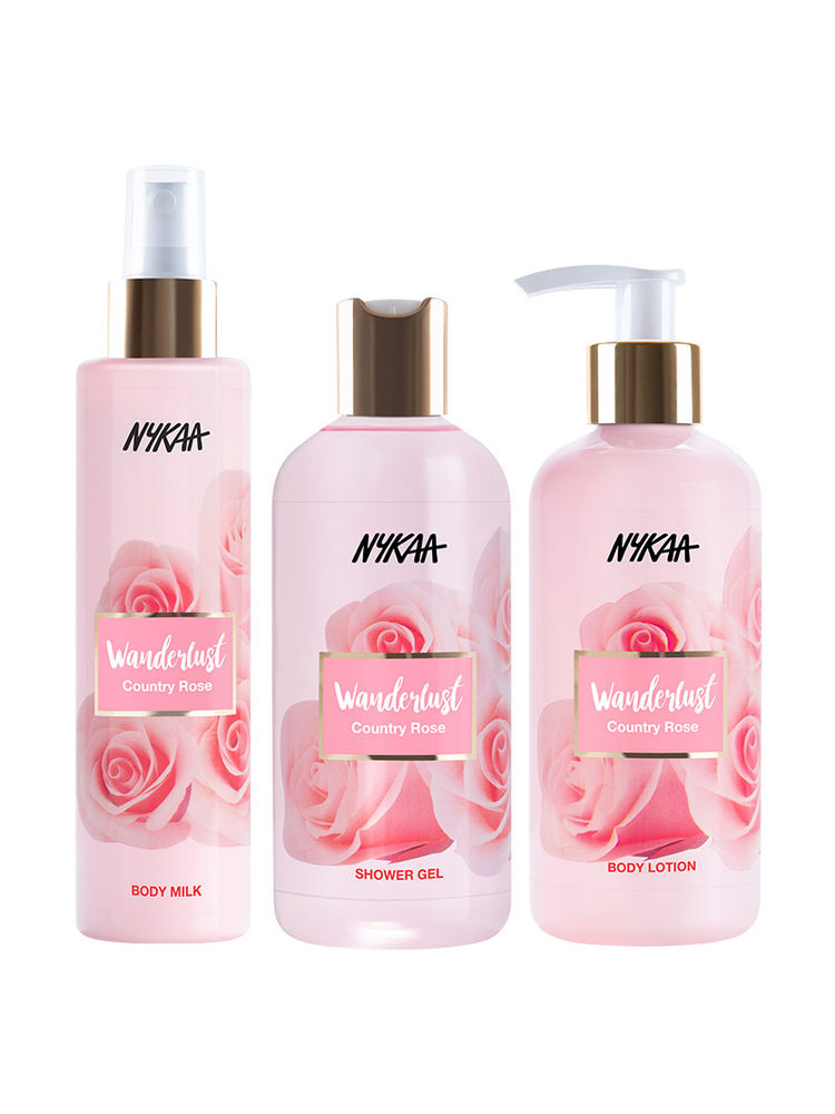 Wanderlust Country Rose Shower Gel + Body Lotion + Fragrance Mist Blooming Blossom Combo