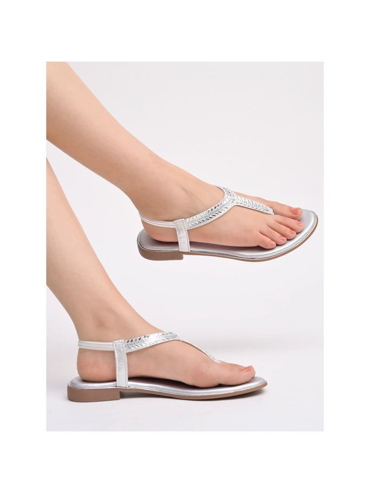Shoetopia Embellished Silver Flats for Women-image-32