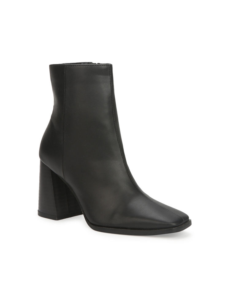 Truffle Collection Black Pu Side Zip Block Ankle Boots