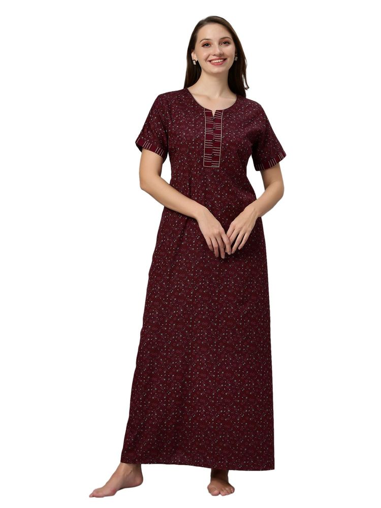 Quira Womens Maroon Nightdress Poly Cotton Printed Short Sleeves-image-47