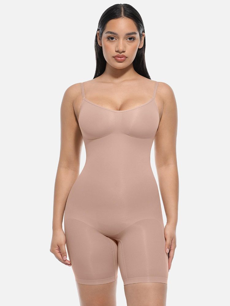 Shop The Edit Women Seamless Adjustable Straps Mid Thigh Full Body Shapewear Beige-picture-31