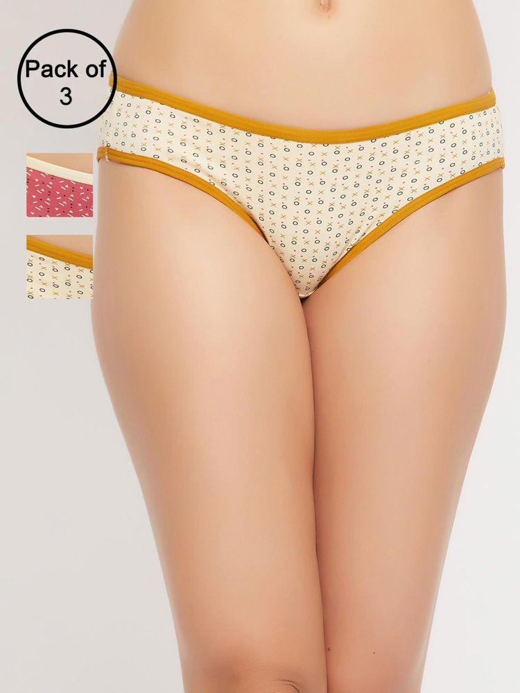 Clovia Womens Cotton Low Waist Printed Bikini Panty Multi-Color (Pack of 3)-image-6