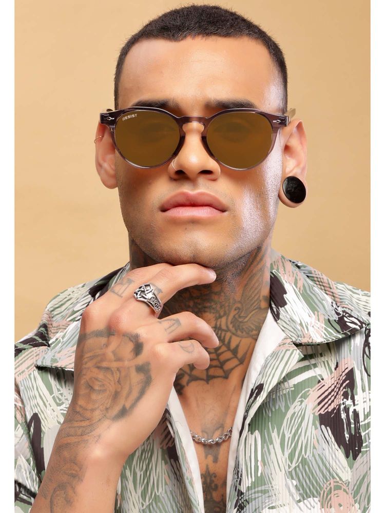 resist eyewear uv protected grey brown oval sunglass for men and women (adam grey brown)-50