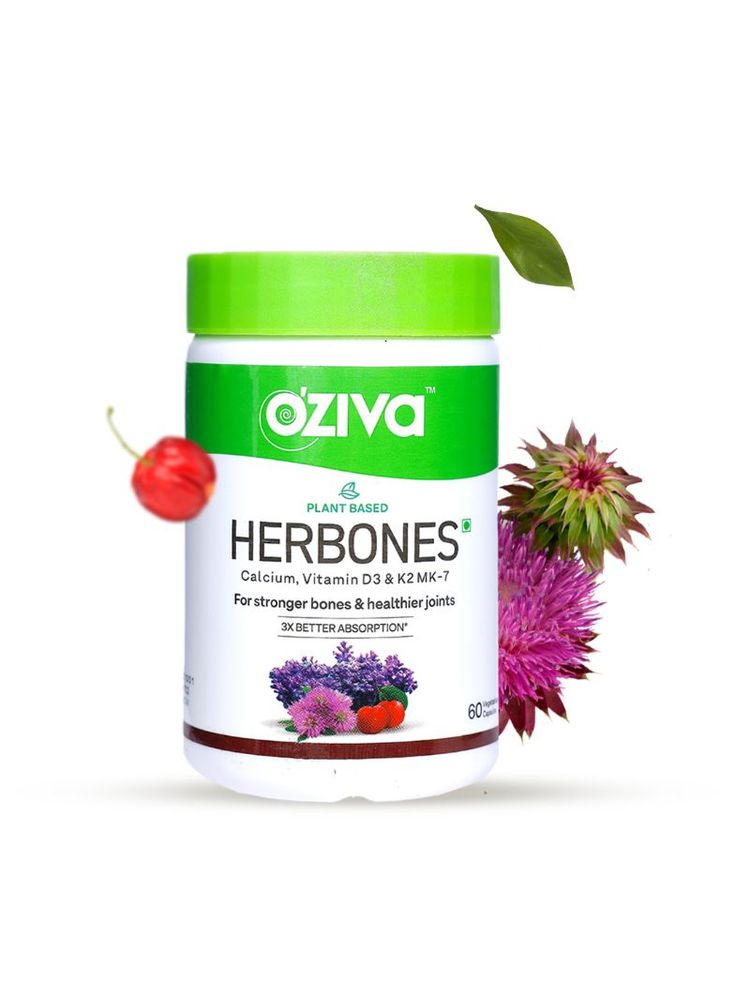 OZiva HerBones for Women with Algae Calcium, Plant Based Vegan Vitamin D3 & K2 for Healthier Bones