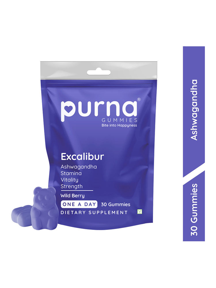 Purna Gummies Ashwagandha Wild Berry Flavour Gummies to Decrease Stress, 30 Day Pack
