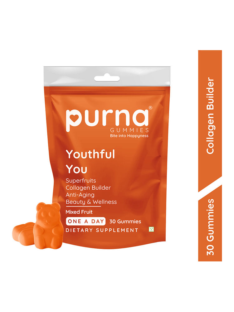 Purna Gummies Superfruits Collagen Mixed Fruit Flavour Gummies for Hair and Skin, 30 Day Pack