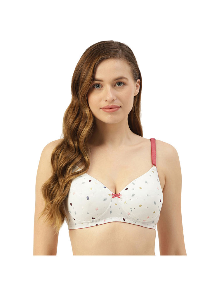 Leading Lady Moulded Padded Lycra Full Coverage Printed Bra - Off White