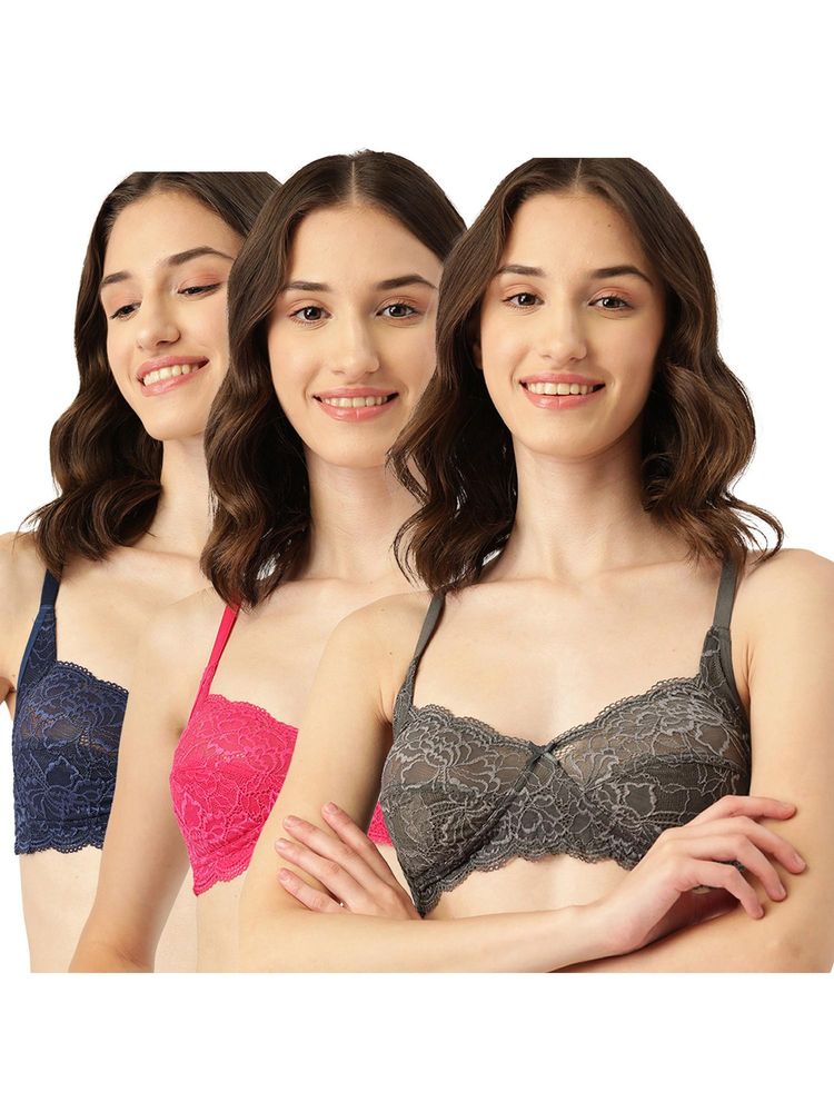 Leading Lady Womens Non-Padded and Non-Wired Lace T-shirt Bra - Multi-Color (Pack of 3)-picture-14