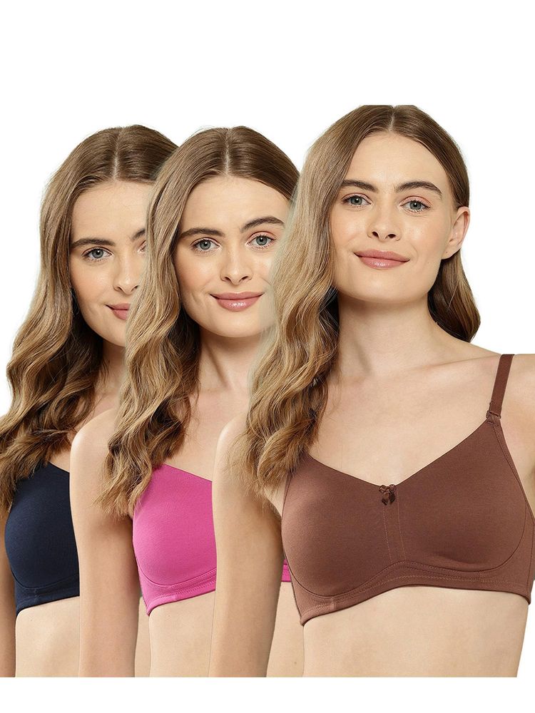 Leading Lady Womens Non-Padded and Non-Wired Solid T-shirt Bra - Multi-Color (Pack of 3)-picture-1