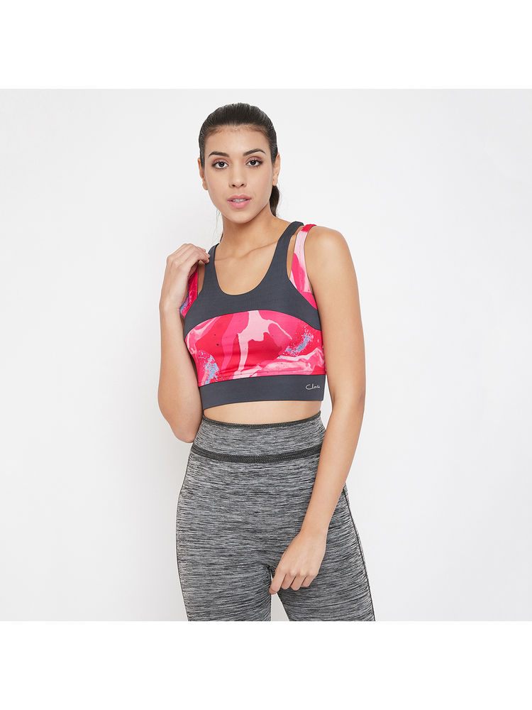 Clovia Padded Wire free Medium Impact Full Cup Sports Bra - Pink-image-1