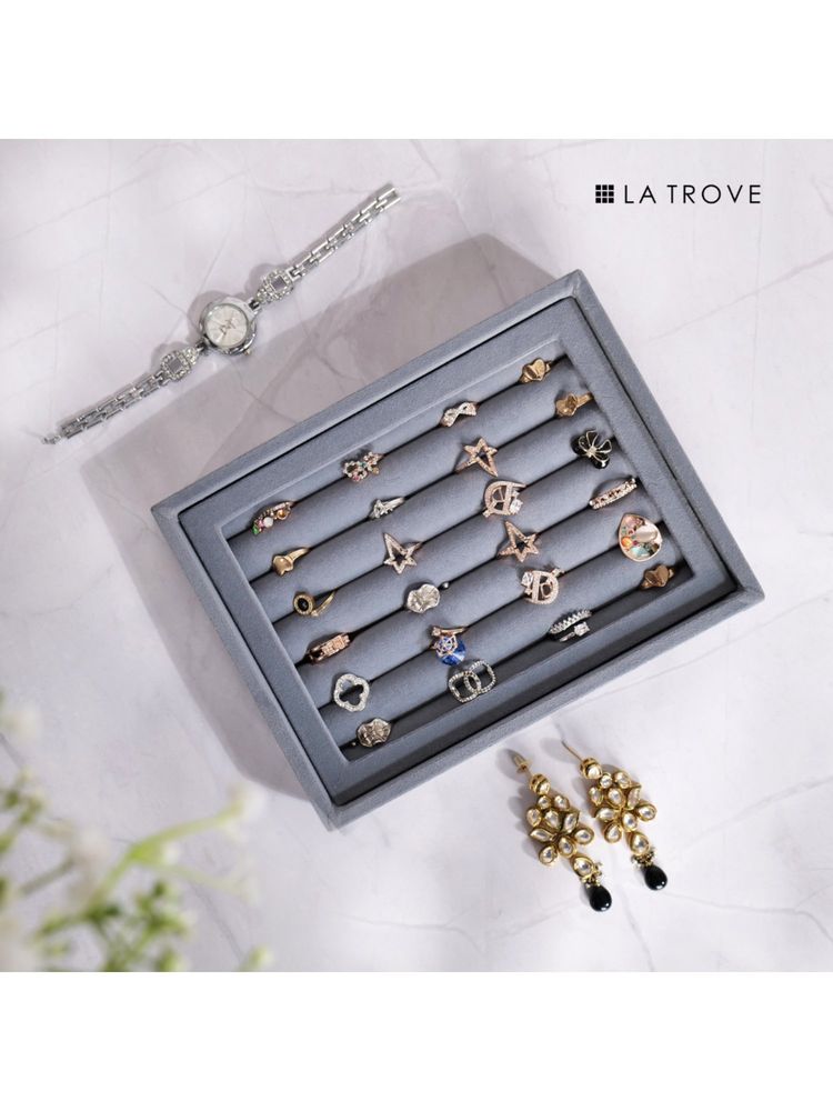 La Trove Premium Grey Velvet 12-Grids Ring's Storage, Organizer & Display Tray-picture-22