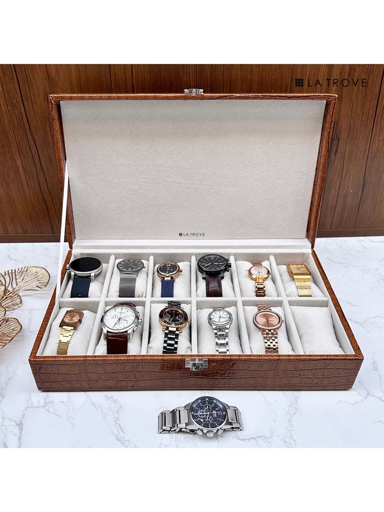 La Trove 12 Slot Watch Display Box Case Organiser Brown-picture-27