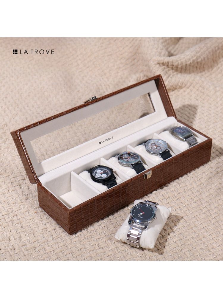 La Trove 5 Slot Watch Display Box With Glass Top-image-6