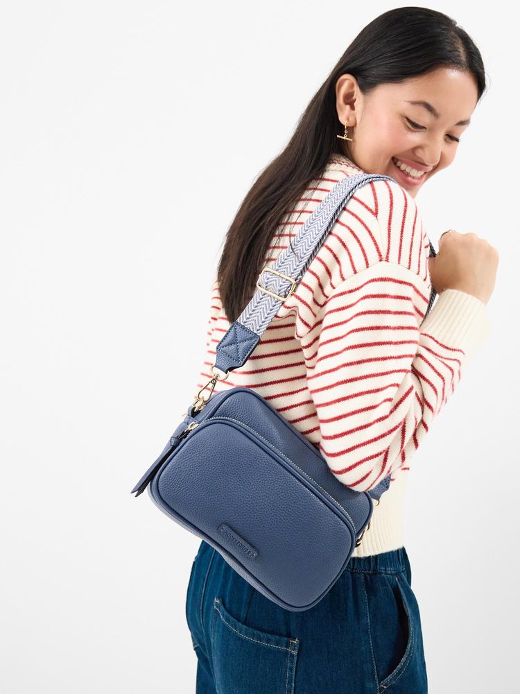 Accessorize London Women's Blue Double Zip Sling Bag-image-34