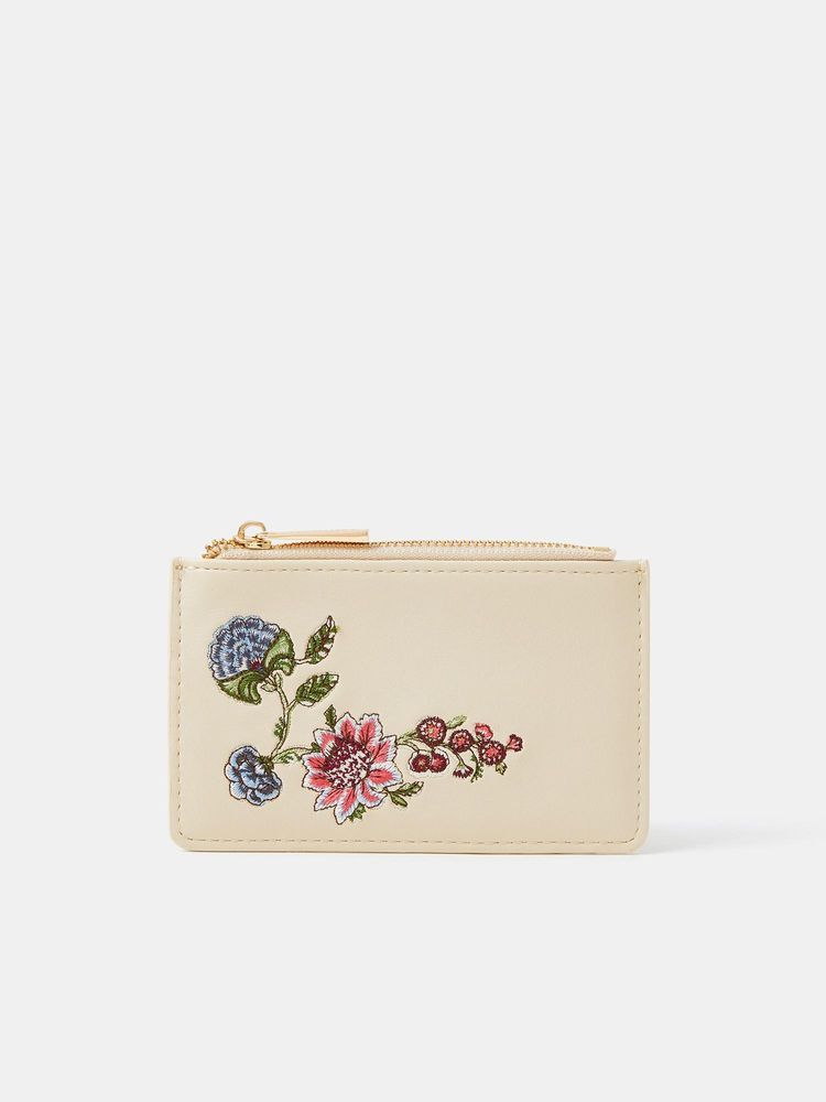 Accessorize London Women's Cream Floral Embroidered Card Holder