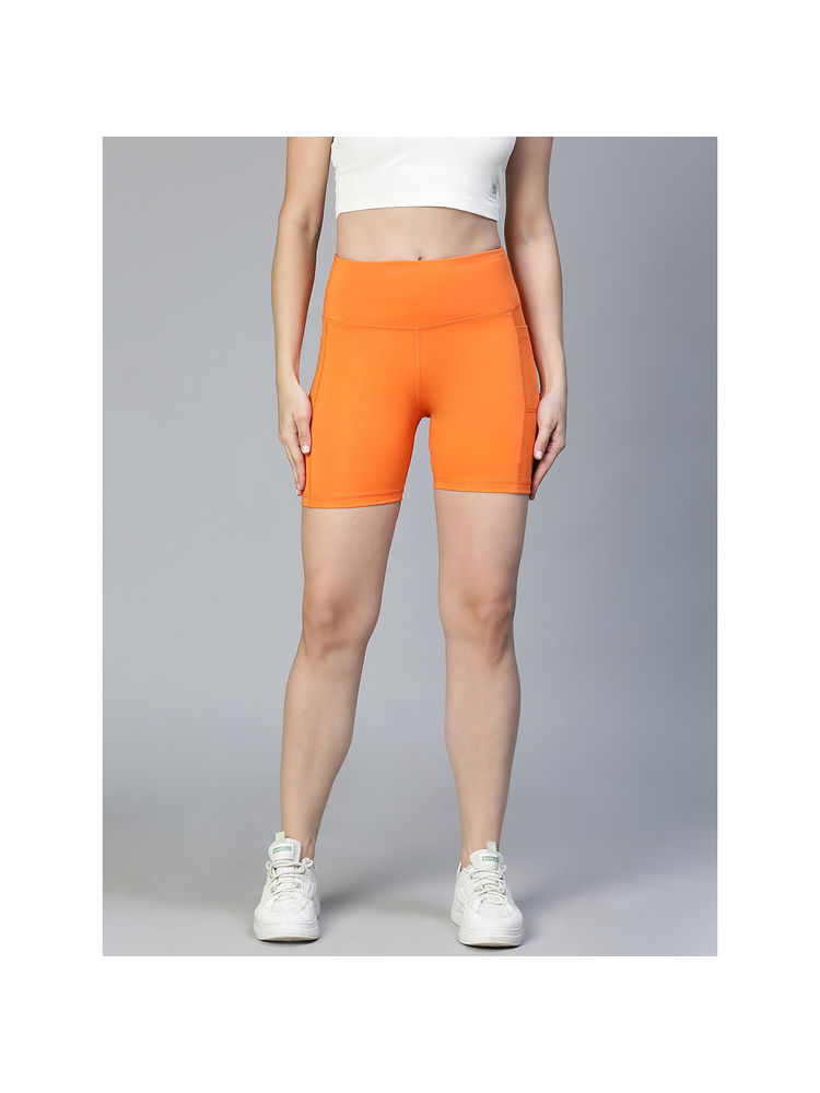 Athlisis Women Orange Mid Waist Fitness Shorts-picture-13