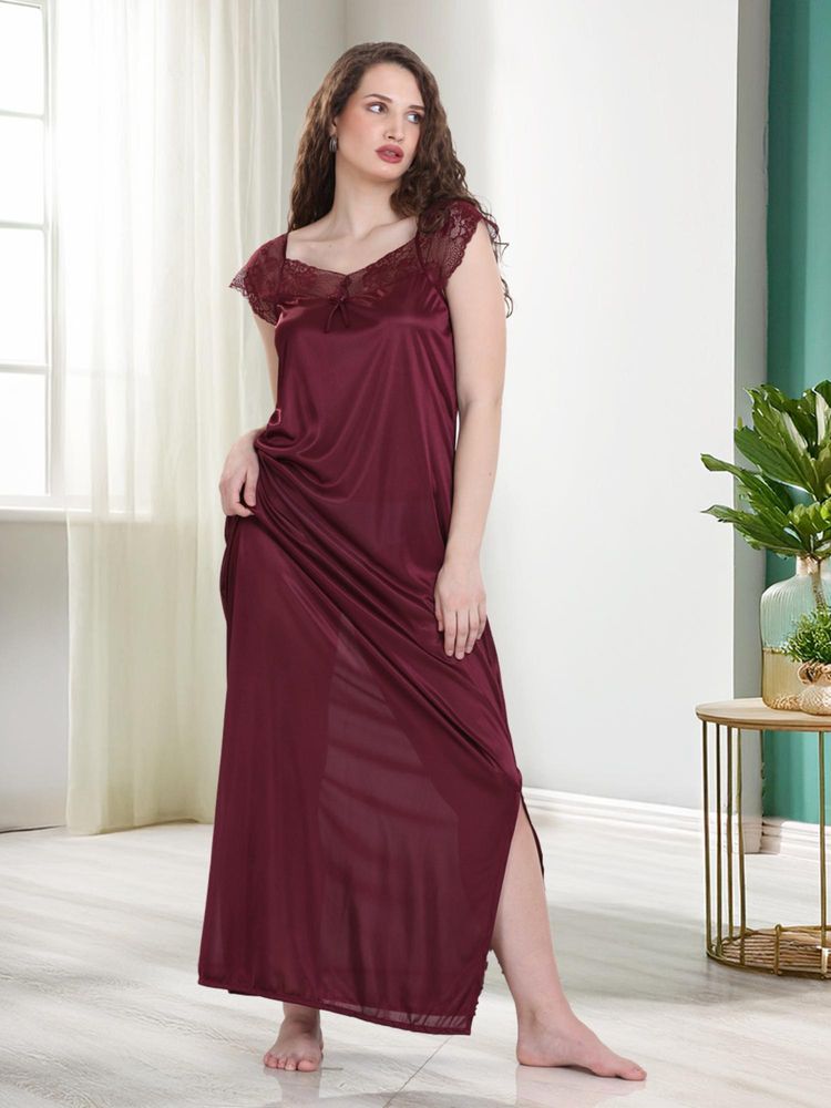 Quira Women Wine Lycra Printed Nightdress-picture-26
