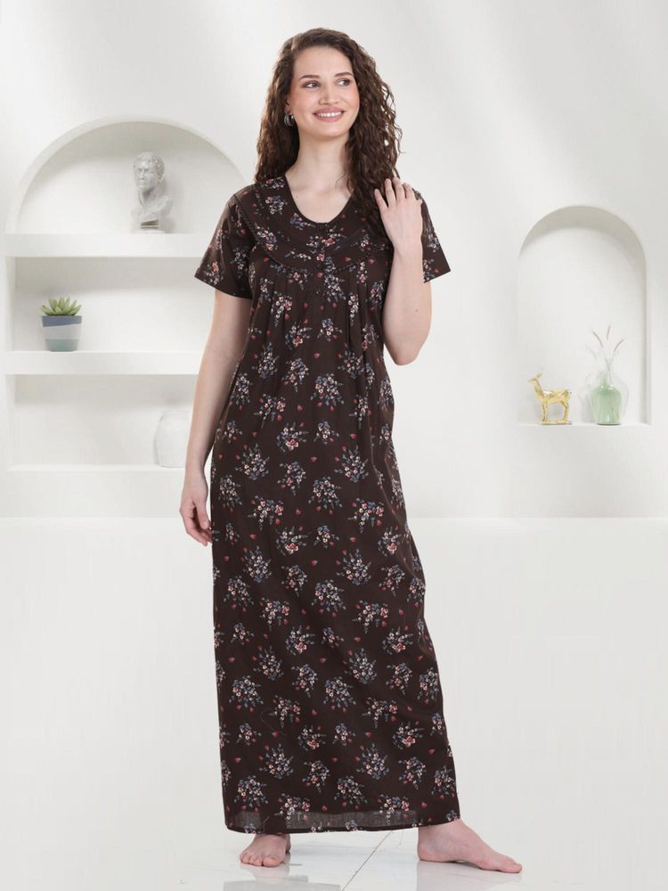 Quira Women Brown Pure Cotton Printed Nightdress-picture-28