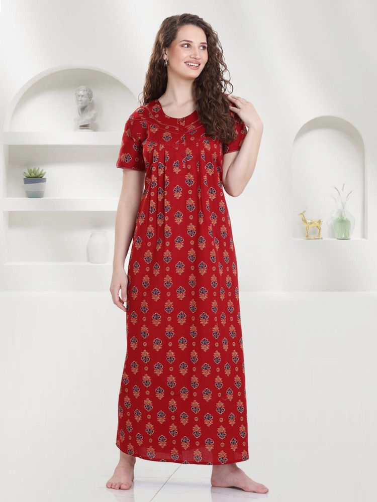Quira Women Maroon Pure Cotton Printed Nightdress-picture-18