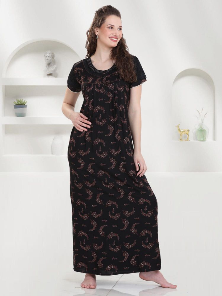 Quira Women Black Viscose Rayon Printed Nightdress-picture-19