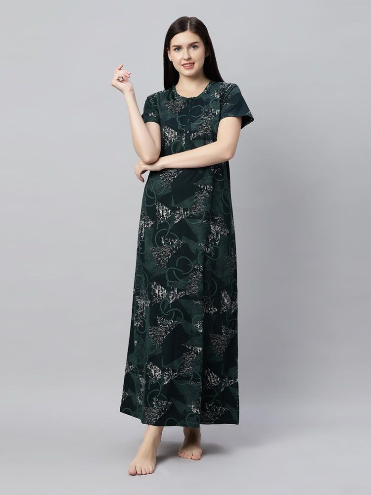 Quira Women Green Pure Cotton Printed Nightdress-image-20
