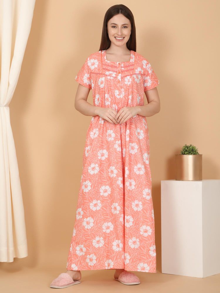Sweet Dreams Women Peach Pure Cotton Printed Nightdress-picture-31