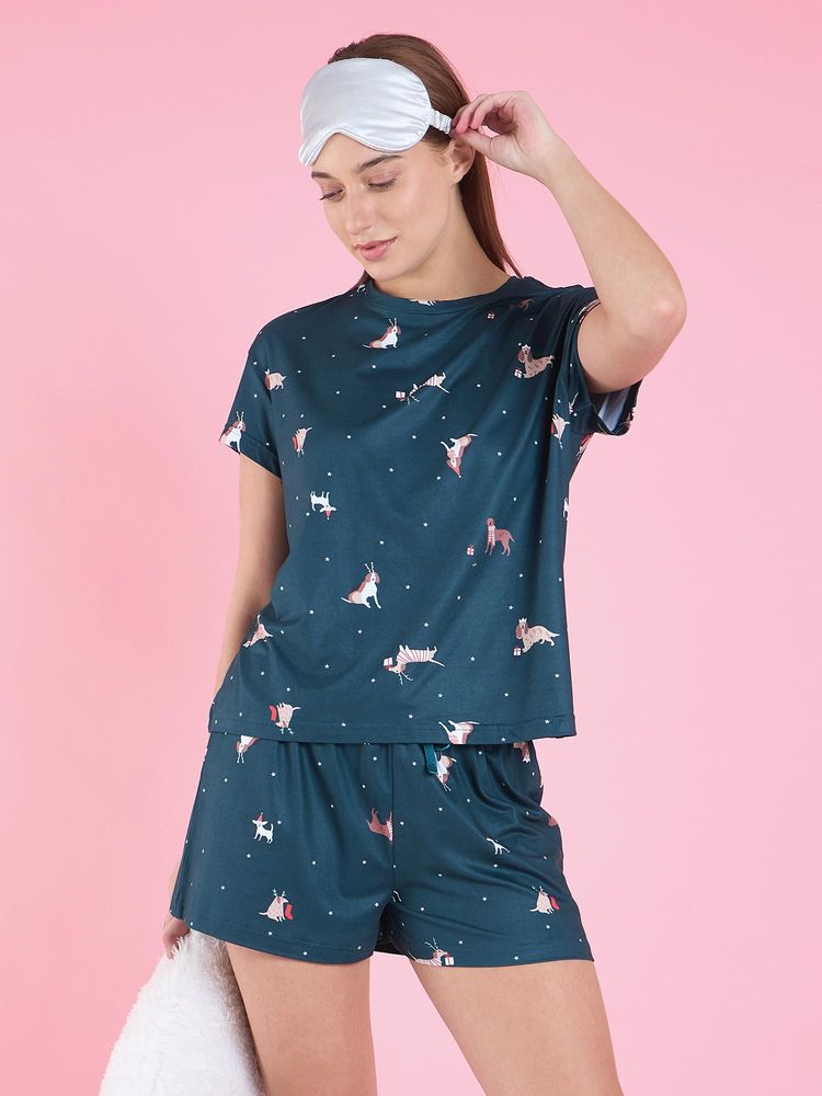 Sweet Dreams Women Green Cotton Blend Printed Top with Shorts-picture-20