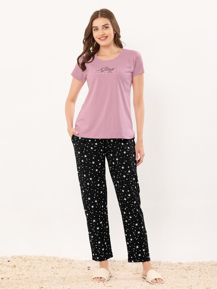 Quira Women Pink Pure Cotton Printed Top with Pyjama-image-9