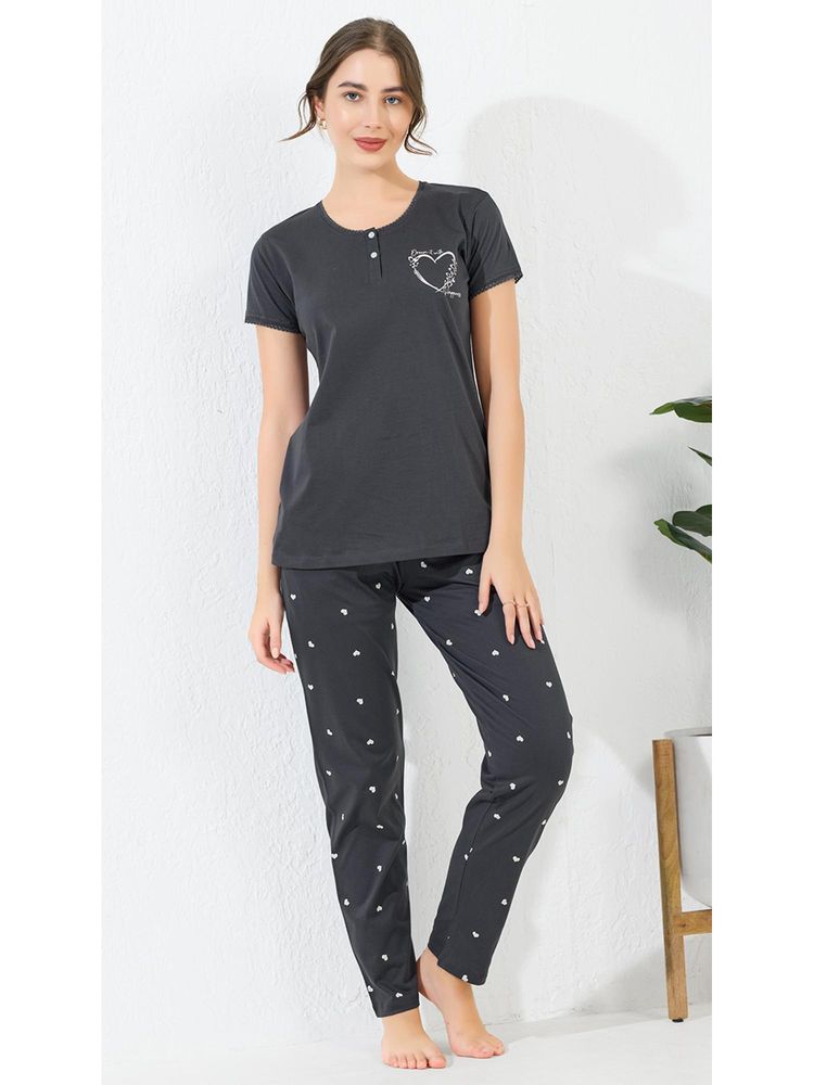Quira Women Grey Pure Cotton Printed Top with Pyjama-image-16