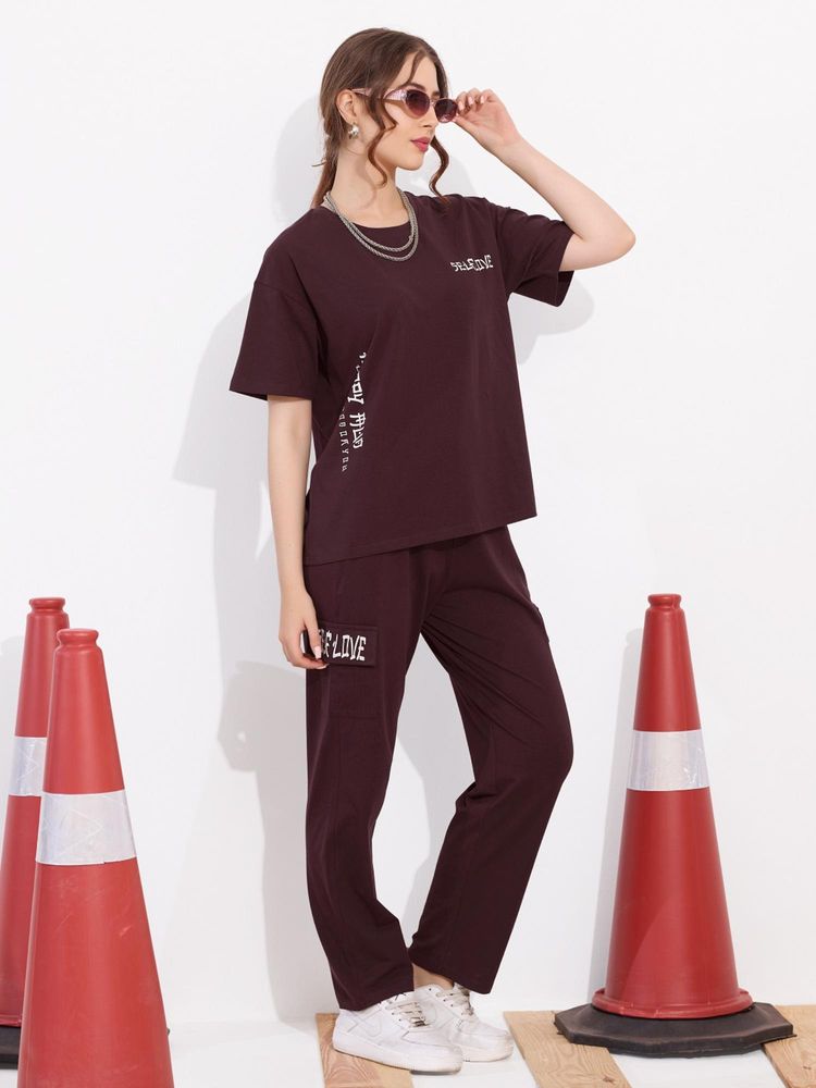 Quira Women Wine Pure Cotton Printed Top with Pyjama-picture-10