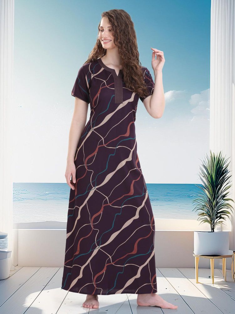 Quira Women Wine Viscose Rayon Printed Nightdress-image-18