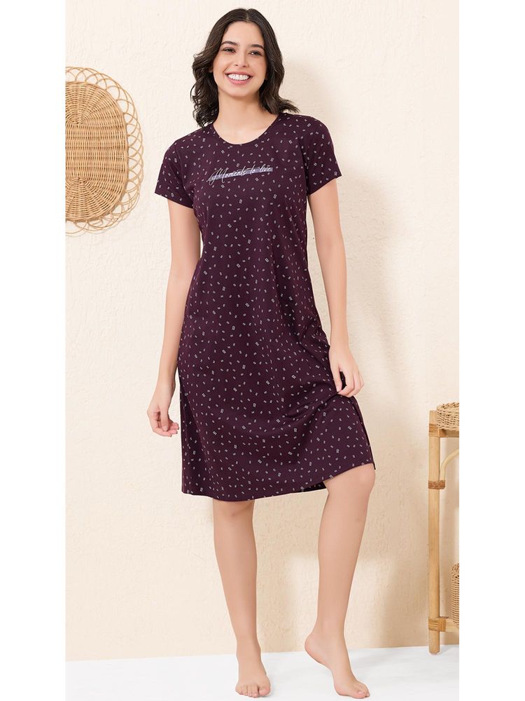 Quira Women Wine Pure Cotton Printed Nightdress-picture-17