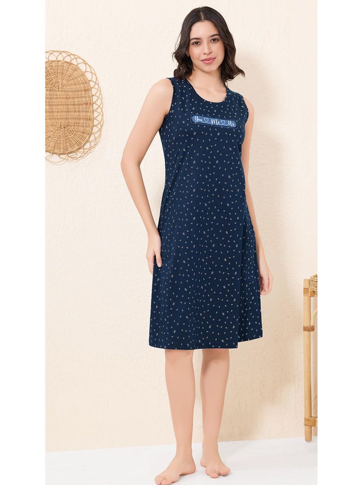 Quira Women Blue Pure Cotton Printed Nightdress-picture-24
