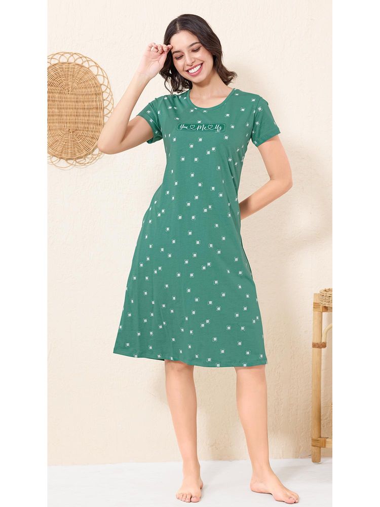 Quira Women Green Pure Cotton Printed Nightdress-image-16