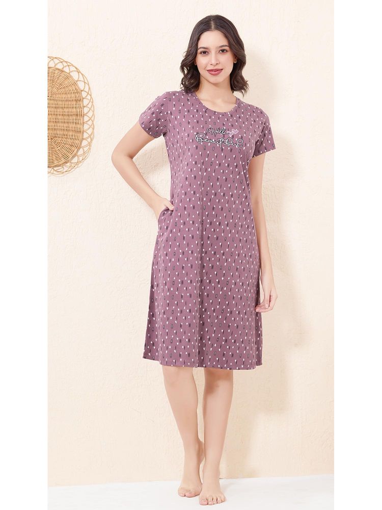 Quira Women Mauve Pure Cotton Printed Nightdress-picture-49