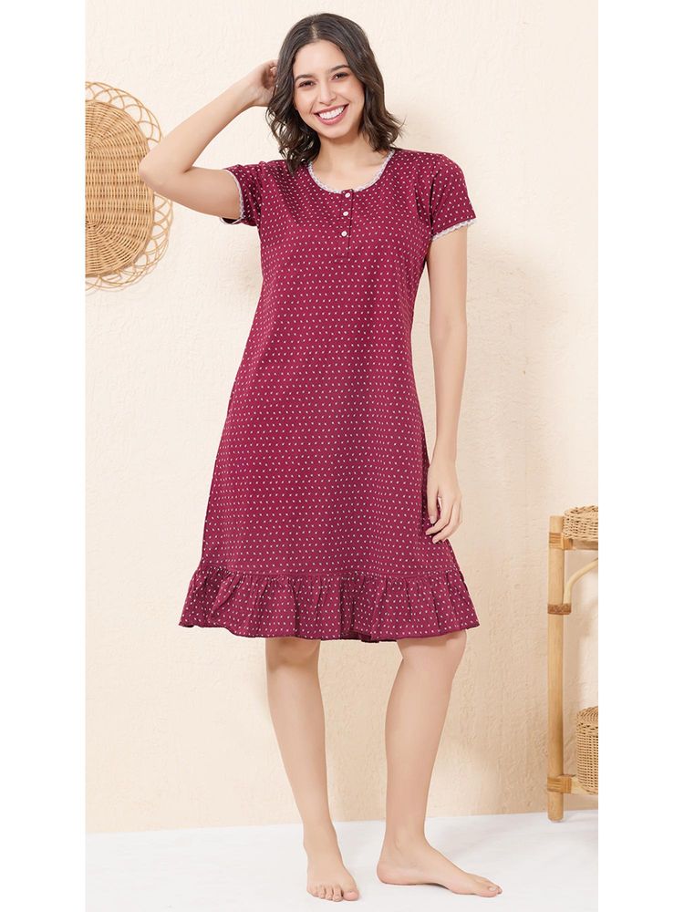 Quira Women Red Pure Cotton Printed Nightdress-picture-12