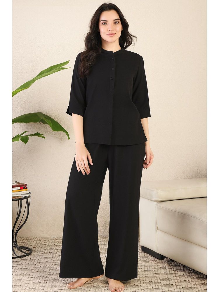 July Nightwear Women Black Cotton Solid Kurti with Pyjama-picture-26
