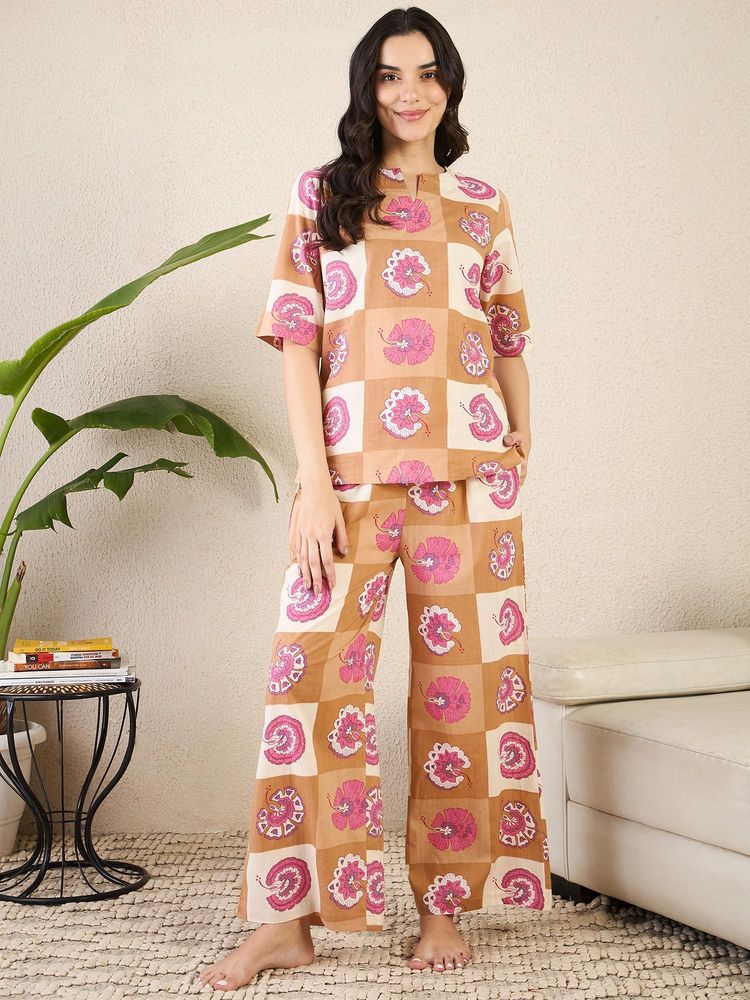July Nightwear Women Multi-Color Cotton Floral Kurti with Pyjama-picture-28